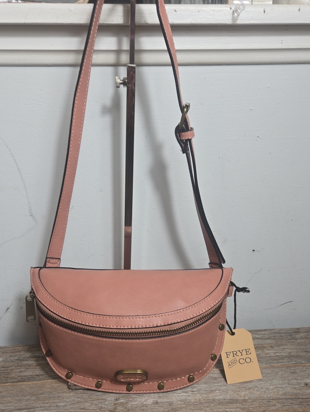 Frye Dusty Pink Faux Leather Crescent Belt Bag with Stud Accents NWT